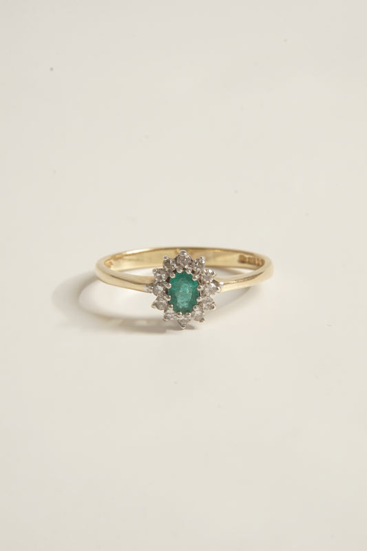 IMAAN | EMERALD & DIAMOND CLUSTER RING