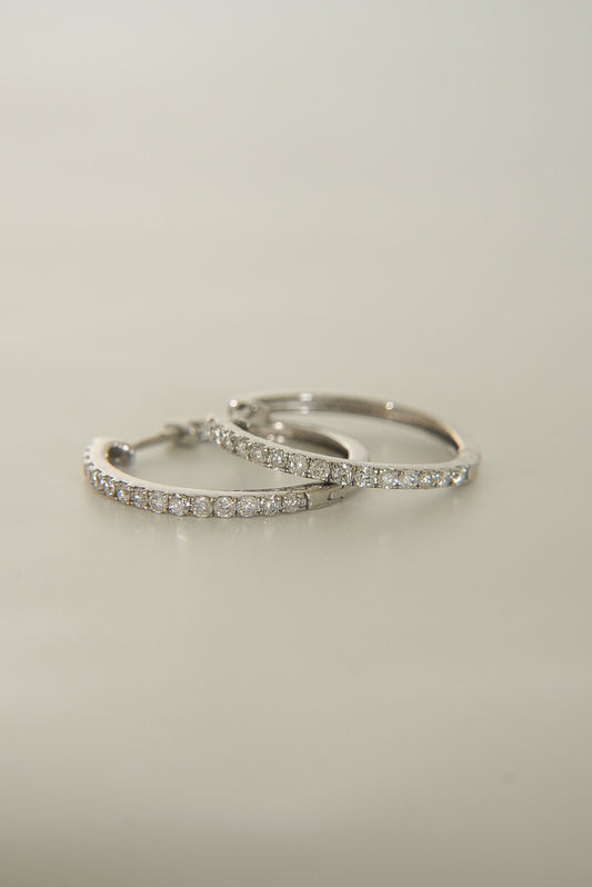 VINTAGE 9CT DIAMOND HOOP EARRINGS