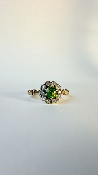 AURELIA | 18CT VICTORIAN PERIDOT & DIAMOND CLUSTER RING