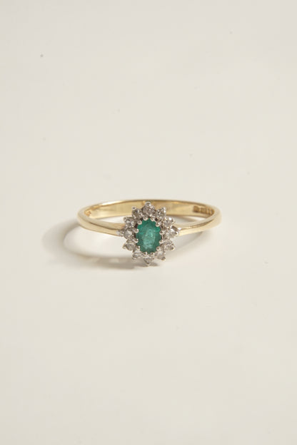 IMAAN | EMERALD & DIAMOND CLUSTER RING
