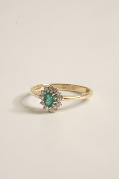 IMAAN | EMERALD & DIAMOND CLUSTER RING