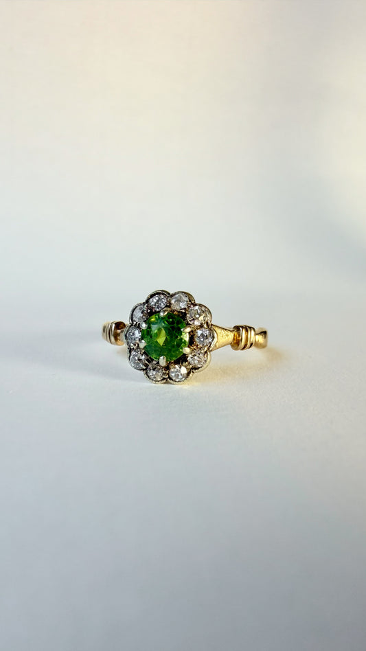 AURELIA | 18CT VICTORIAN PERIDOT & DIAMOND CLUSTER RING