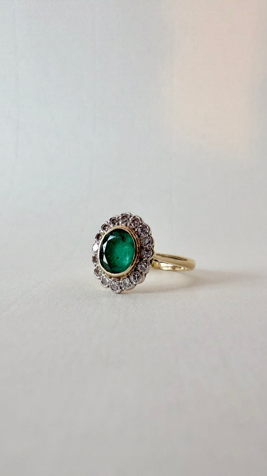 CLAIRE | 18CT EMERALD & DIAMOND CLUSTER RING