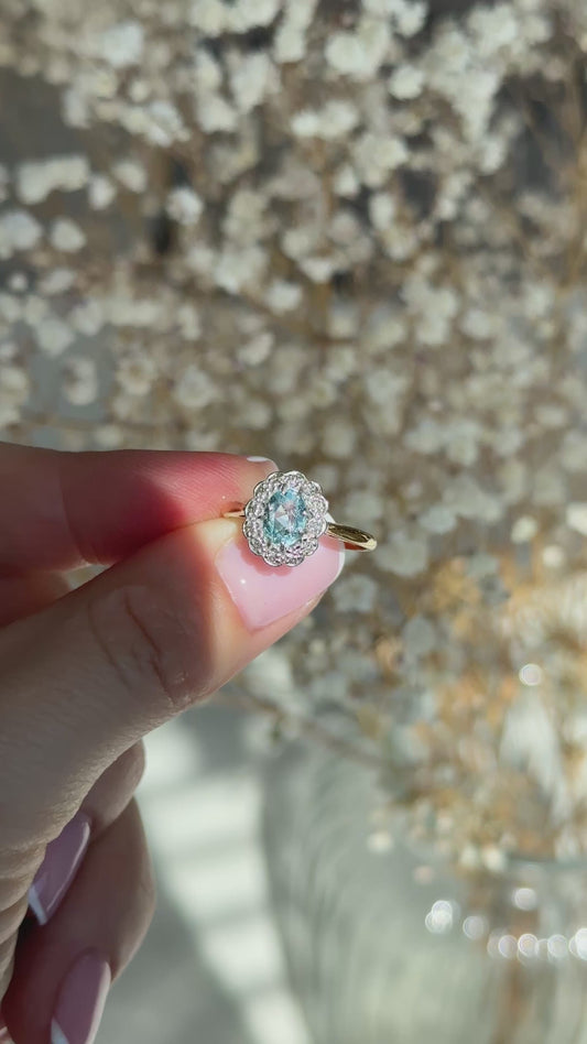 ELZA | 18CT AQUAMARINE & DIAMOND CLUSTER RING